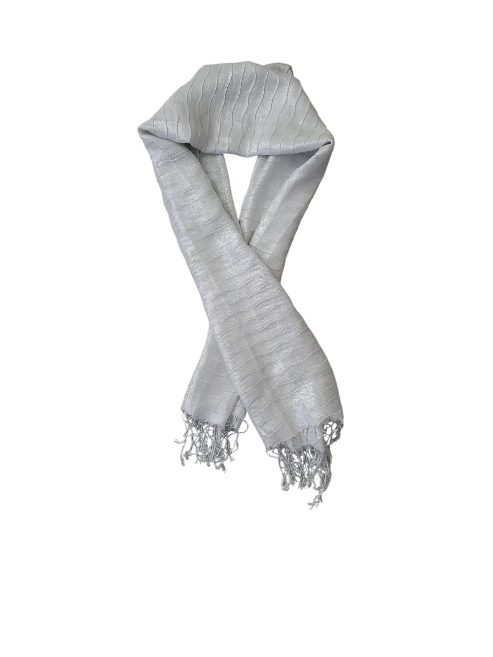 Jessica McClintock Light Gray Woven Fringe Scarf
